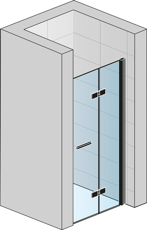 Dvoudílné skládací dveře Ronal Solino pravé / 1 strana rohového vstupu 700 x 2000 mm, černá matná/sklo bílé linky