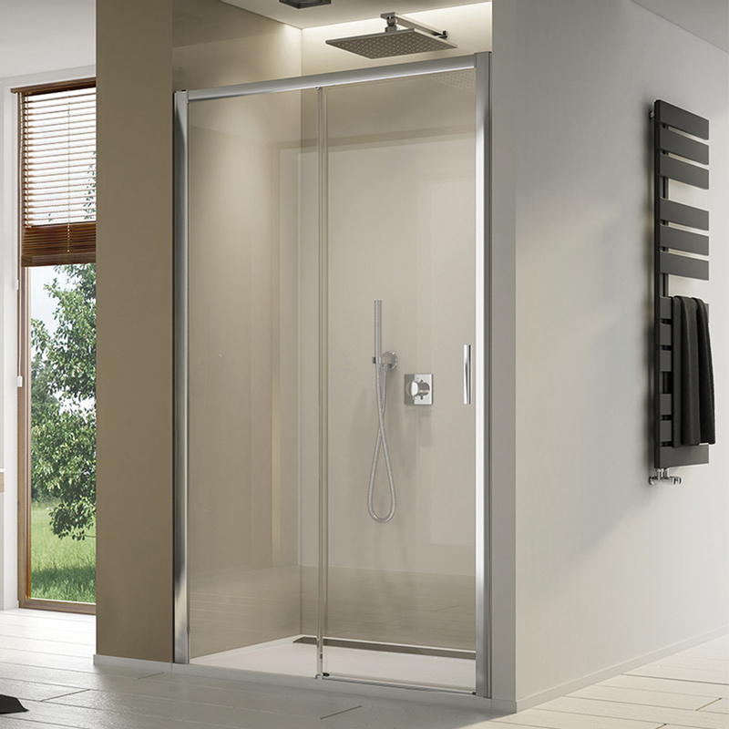 Jednodílné posuvné dveře Ronal Top - Line S s pevnou stěnou v rovině levé 1600 x 2000 mm, bílá lesklá/sklo Durlux