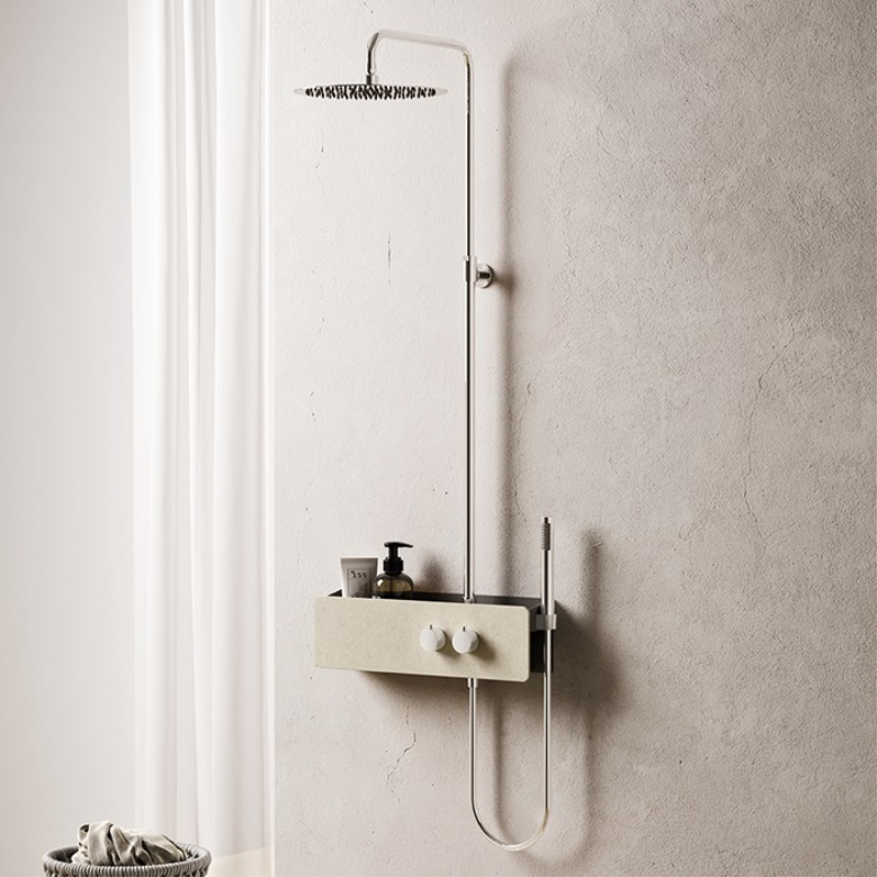 Teleskopický sprchový panel Ronal Azulejo Column vybavený poličkou, písková (přírodní kámen)