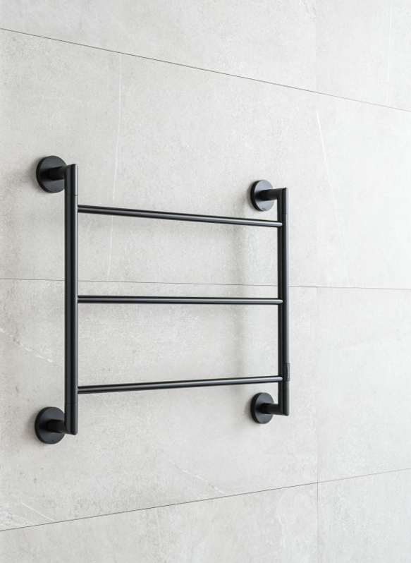 Elektrický sušák ručníků PMH Britta 859 x 712 mm, elektrické připojení vpravo, 42 W, Černá pololesklá RAL 9017