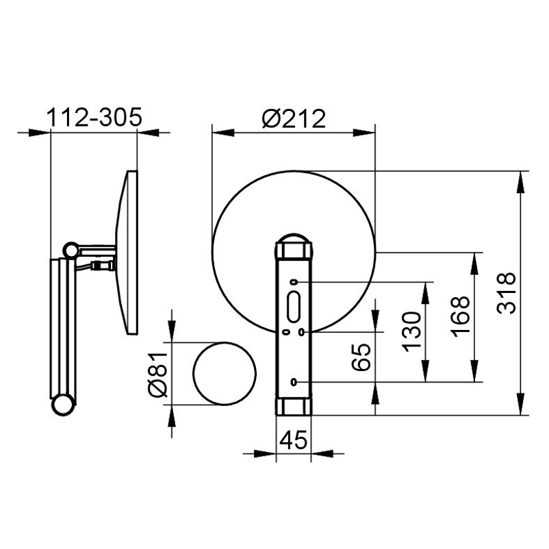 Kosmetické zrcátko Keuco, 2 light colours/without cable, černý chrom kartáčovaný