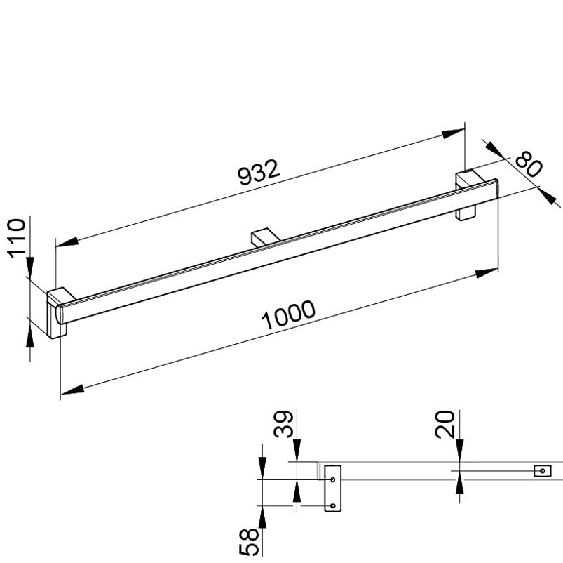 Madlo Keuco Axess, 1000 mm, černá matná