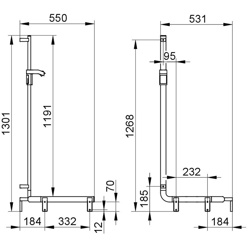 Sprchové madlo se sprchovou tyčí Keuco Axess, 550/531/1301 mm, stříbrně eloxovaný hliník/pochromováno