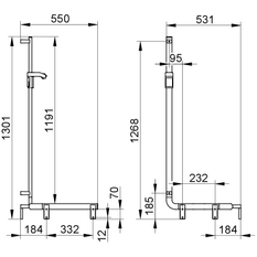 Sprchové madlo se sprchovou tyčí Keuco Axess, 550/531/1301 mm, stříbrně eloxovaný hliník/pochromováno