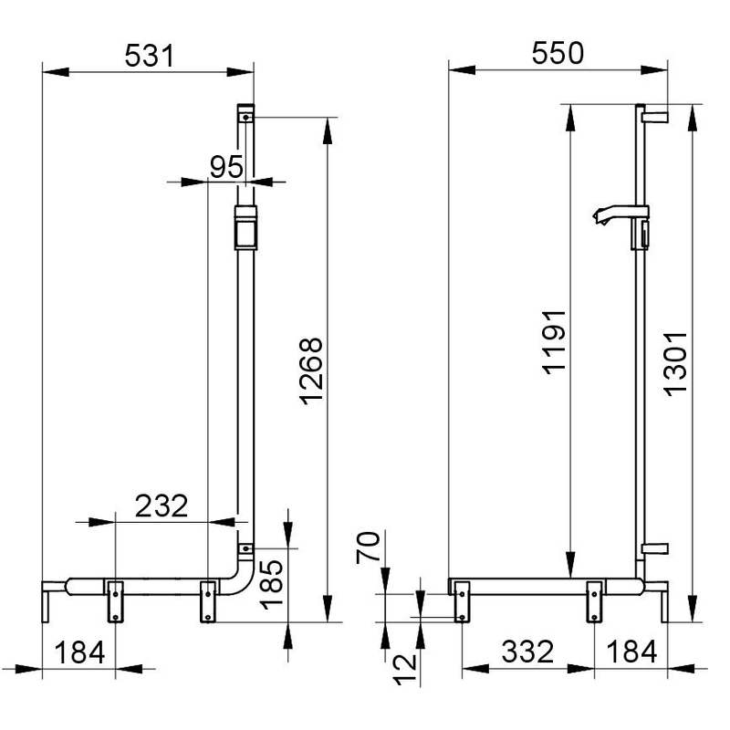 Sprchové madlo se sprchovou tyčí Keuco Axess, 550/531/1301 mm, černý matná
