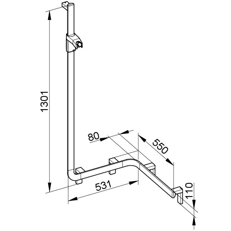 Sprchové madlo se sprchovou tyčí Keuco Axess, 550/531/1301 mm, černý matná