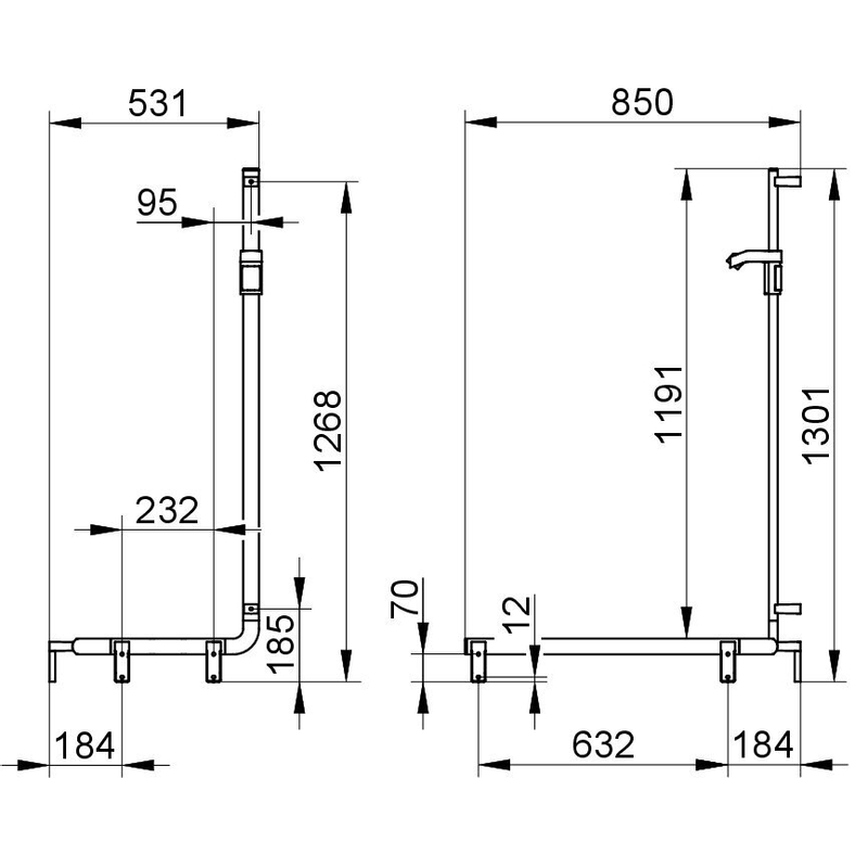 Sprchové madlo se sprchovou tyčí Keuco Axess, 850/531/1301 mm, černý matná