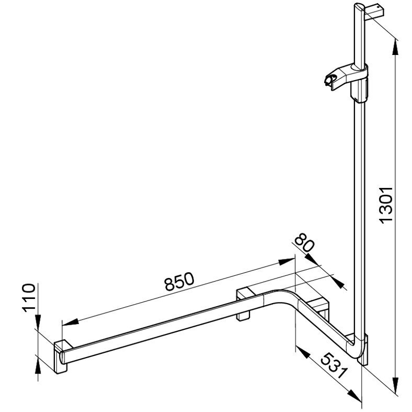 Sprchové madlo se sprchovou tyčí Keuco Axess, 850/531/1301 mm, černý matná