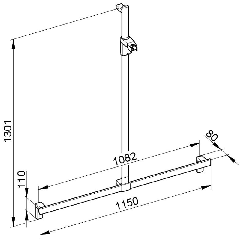 Sprchové madlo se sprchovou tyčí Keuco Axess, 1200/1301 mm, pochromováno
