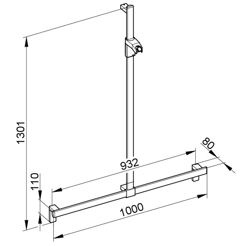 Sprchové madlo se sprchovou tyčí Keuco Axess, 1000/1301 mm, stříbrně eloxovaný hliník/pochromováno
