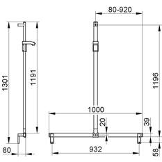 Sprchové madlo se sprchovou tyčí Keuco Axess, 1000/1301 mm, stříbrně eloxovaný hliník/pochromováno