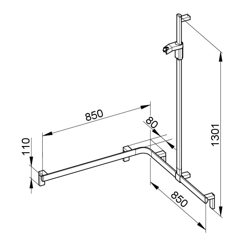 Sprchové madlo se sprchovou tyčí Keuco Axess, 850/850/1301 mm, pochromováno