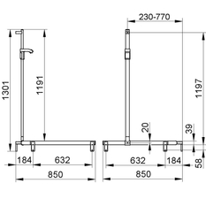 Sprchové madlo se sprchovou tyčí Keuco Axess, 850/850/1301 mm, pochromováno