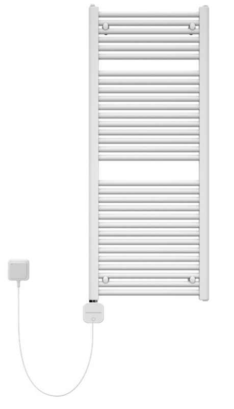 Těleso koupelnové trubkové elektrické Koralux Linear Max KLMA 1500/450, výkon 600 W, topné těleso s integrovaným regulátorem ovládaný aplikací, barva bílá