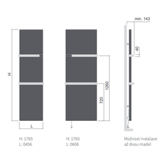 Těleso koupelnové elektické Isan E-Arte 1765 x 456 mm, 600 W, elektrické s topnou fólií, sněhově bílá RAL 9016