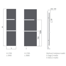 Těleso koupelnové elektické isan E-Saga 1765 x 606 mm, 900 W, elektrické s topnou fólií, sněhově bílá RAL 9016