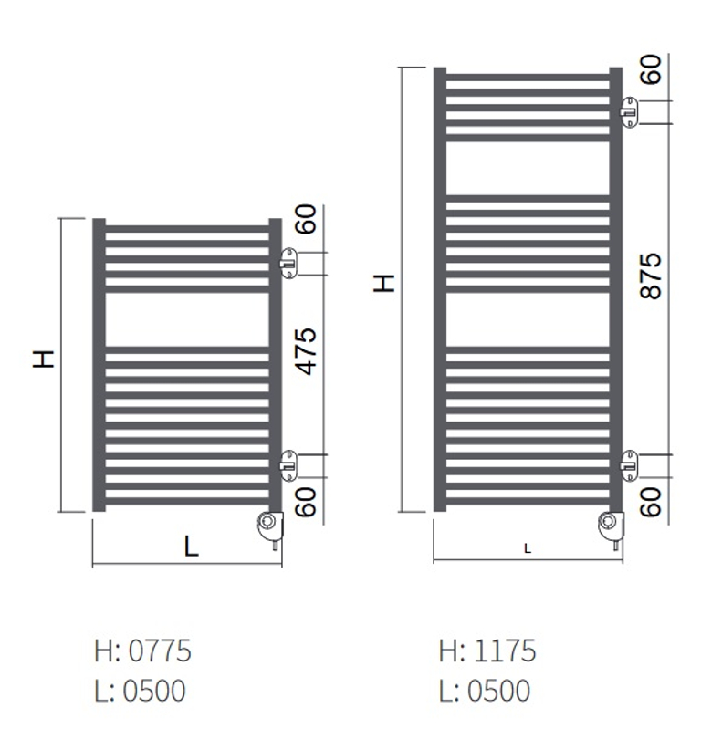 Těleso koupelnové trubkové Isan Grenada Plus 1775 x 750 mm, 600 W, elektrické s regulátorem Mini PW, sněhově bílá RAL 9016