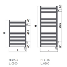 Těleso koupelnové trubkové Isan Grenada Plus 1775 x 750 mm, 600 W, elektrické s regulátorem Mini PW, sněhově bílá RAL 9016