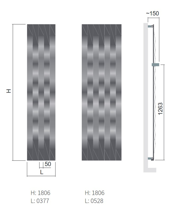 Těleso koupelnové trubkové Isan Nias 1806 x 528 mm, 671 W, středové připojení, sněhově bílá - struktura S09