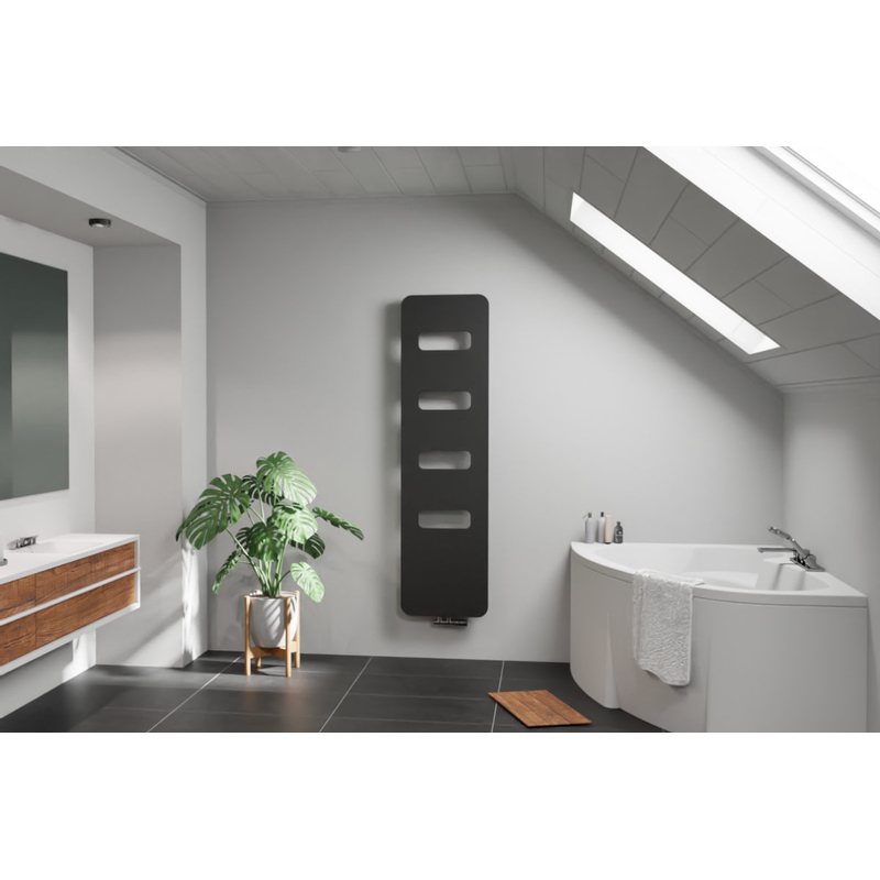 Těleso topné designové Isan Ori Open 1490 x 490 mm, 662 W, středové připojení, sněhově bílá - struktura S09