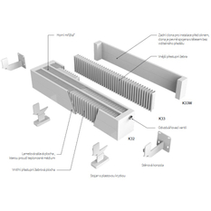 Konvektor Isan Exact K22, 140 x 3400 mm, 2837 W, připojení AD, na zem, s lineární mřížkou, bílá