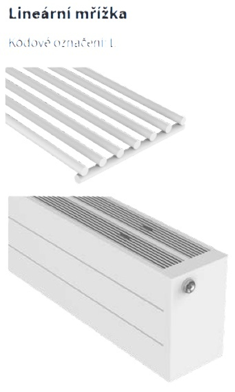 Konvektor Isan Exact K33, 70 x 600 mm, 482 W, připojení AD, na zem, s lineární mřížkou, bílá