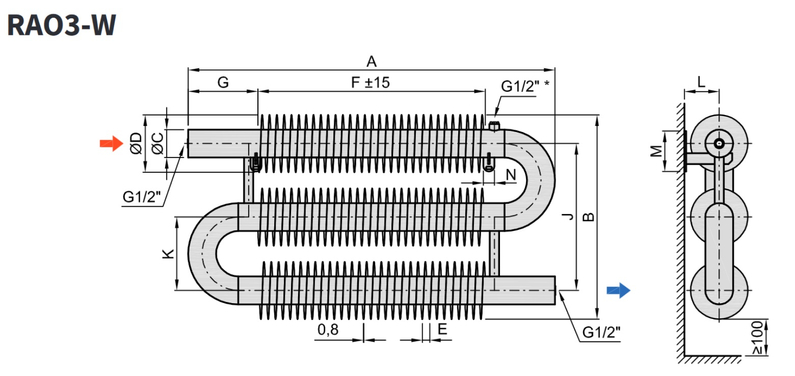 Radiátor žebrový Isan Spiral RAO3 89 x 169 x 800 mm, 925 W, na zeď, bílá