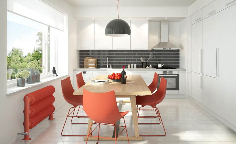 Radiátor žebrový Isan Spiral RAT3 32 x 92 x 3000 mm, 2689 W, na zeď, bílá