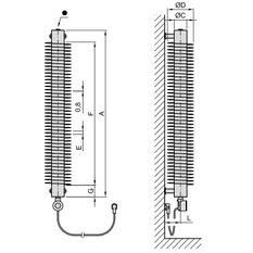 Radiátor žebrový elektrický Isan Spiral RA1, 76 x 156 x 2000 mm, 600 W topná tyč s regulátorem Mini PW, vertikalní na zeď, bílá