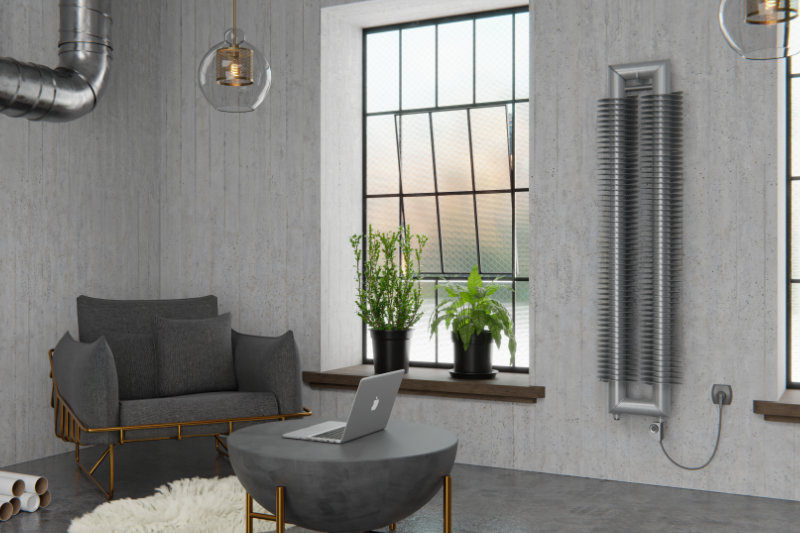 Radiátor žebrový elektrický Isan Spiral RAT2, 57 x 137 x 1500 mm, 600 W topná tyč s regulátorem Mini PW, vertikalní na zeď, bílá