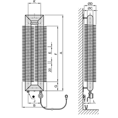 Radiátor žebrový elektrický Isan Spiral RAT2, 57 x 137 x 2000 mm, 800 W topná tyč s regulátorem Mini PW, vertikalní na zeď, bílá