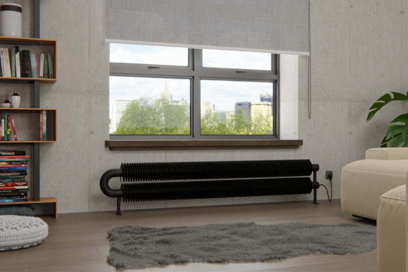 Radiátor žebrový elektrický Isan Spiral RAO2, 57 x 137 x 1750 mm, 700 W topná tyč s regulátorem Mini PW, vertikalní na zeď, bílá
