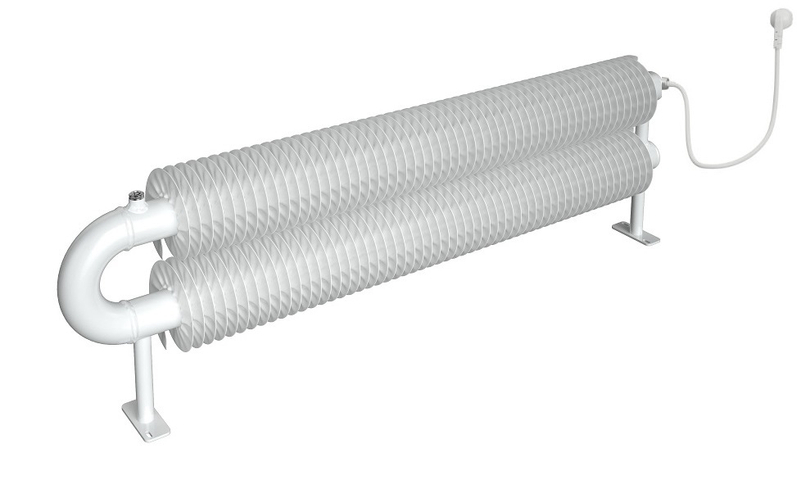 Radiátor žebrový elektrický Isan Spiral RAO2, 57 x 137 x 1750 mm, 700 W topná tyč s regulátorem Mini PW, vertikalní na zeď, bílá