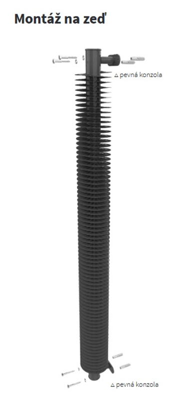 Radiátor žebrový elektrický Isan Spiral RAO2, 57 x 137 x 1750 mm, 700 W topná tyč s regulátorem Mini PW, vertikalní na zeď, bílá