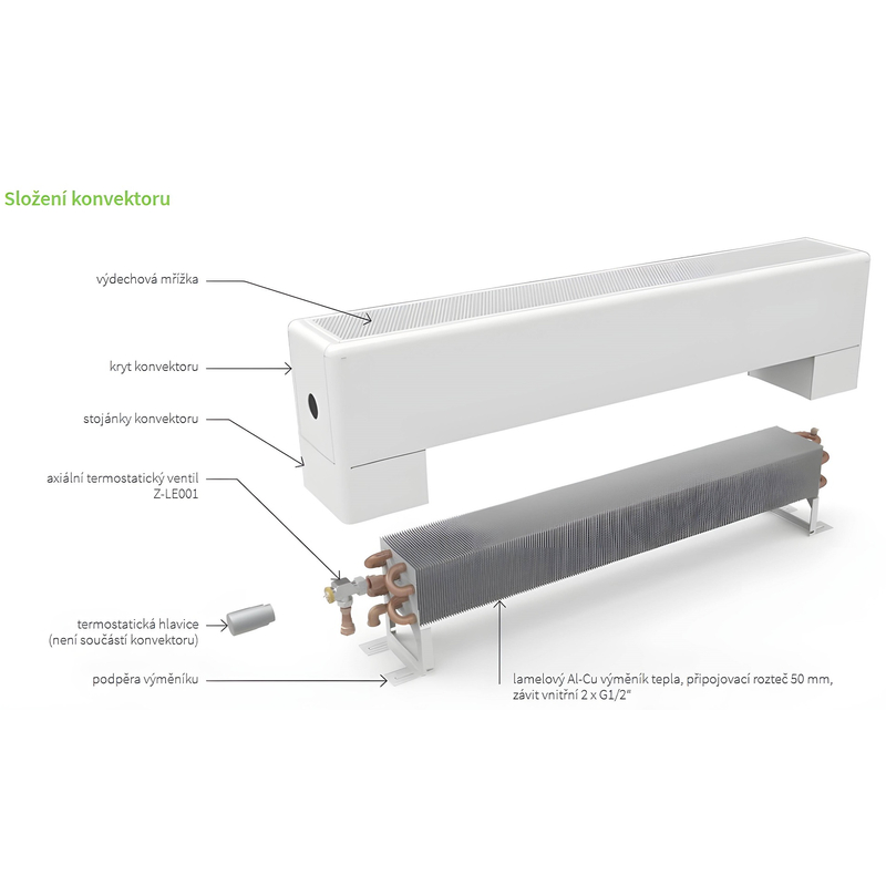 Konvektor samostojný Isan Ecolite Round 600 x 198 x 400 mm, 450 W, připojení vpravo, bílá