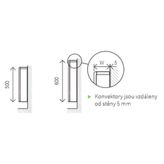 Konvektor nástěnný s ventilátorem Isan Ecolite Round 500 x 122 x 1000 mm, 2629 W, připojení vpravo, bílá
