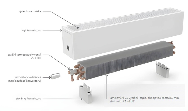 Konvektor samostojný Isan Ecolite Cube 90 x 258 x 500 mm, 377 W, připojení vlevo, bílá