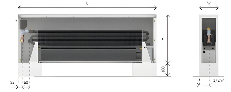 Konvektor samostojný s ventilátorem Isan Ecolite Cube 350 x 198 x 1800 mm, 6316 W, připojení vlevo, bílá