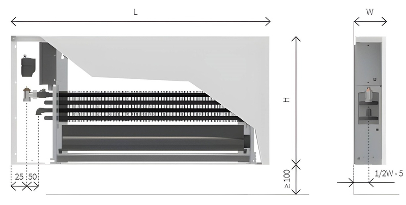 Konvektor nástěnný s ventilátorem Isan Ecolite Cube 500 x 122 x 700 mm, 1305 W, připojení vlevo, bílá