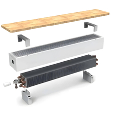 Konvektor samostojný s březovou deskou Isan Ecolite Cube 150 x 258 x 2600 mm, 3870 W, připojení vlevo, bílá/bříza