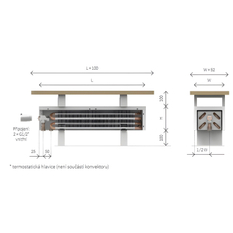 Konvektor samostojný s březovou deskou Isan Ecolite Cube 200 x 198 x 800 mm, 799 W, připojení vlevo, bílá/bříza