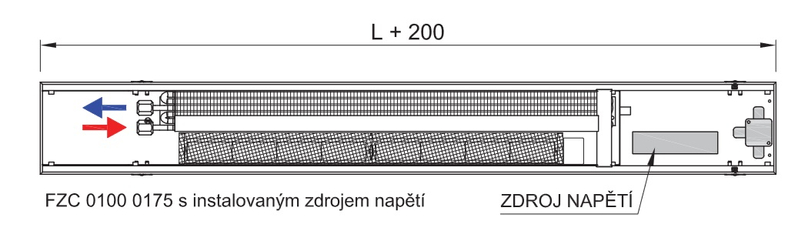 Konvektor podlahový s ventilátorem a s instalovaným zdrojem napětí pro topení a chlazení Isan Termo FZC 100 x 175 x 2200 mm, 4197 W, připojení vlevo, výměník ocelový, mřížka Natur příčná rolovací hliník