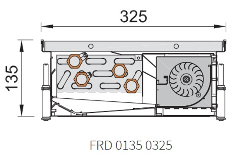 Konvektor podlahový s ventilátorem pro topení a chlazení Isan Termo FRC 135 x 325 x 1100 mm, 1923 W, připojení vlevo, výměník ocelový, mřížka Natur příčná rolovací hliník