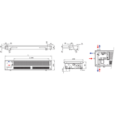 Konvektor podlahový do mokrého prostředí s ventilátoremí Isan Termo FRB 90 x 250 x 900 mm, 1204 W, připojení vlevo, výměník nerezový, mřížka Natur příčná rolovací hliník