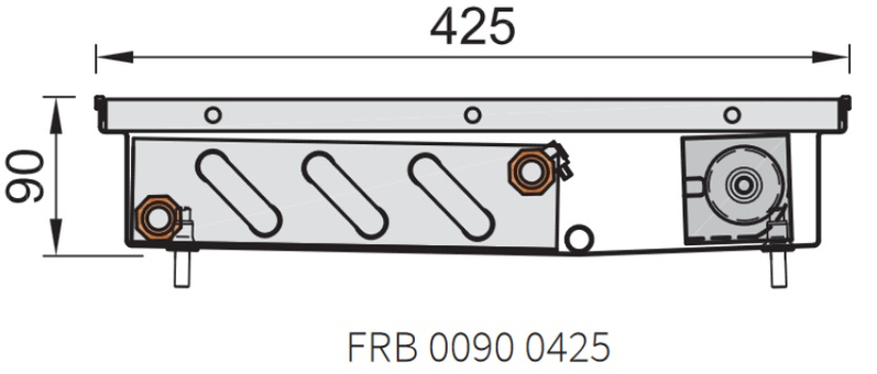 Konvektor podlahový do mokrého prostředí s ventilátoremí Isan Termo FRB 90 x 425 x 4600 mm, 11517 W, připojení vlevo, výměník nerezový, mřížka Natur příčná rolovací hliník