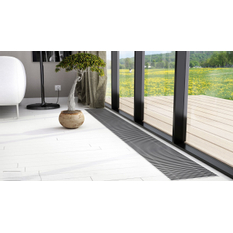 Konvektor podlahový do mokrého prostředí s ventilátoremí Isan Termo FRB 90 x 425 x 4600 mm, 11517 W, připojení vlevo, výměník nerezový, mřížka Natur příčná rolovací hliník