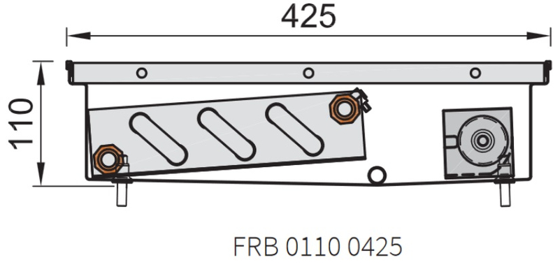 Konvektor podlahový do mokrého prostředí s ventilátoremí Isan Termo FRB 110 x 425 x 4500 mm, 14080 W, připojení vlevo, výměník nerezový, mřížka Natur příčná rolovací hliník
