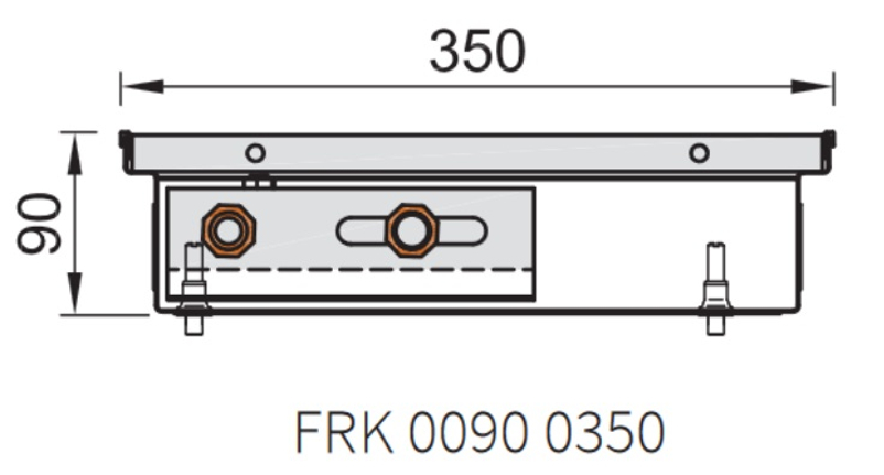 Konvektor podlahový s přirozenou konvekcí Isan Termo FRK 90 x 350 x 2200 mm, 792 W, připojení vpravo, výměník ocelový, mřížka Natur příčná rolovací hliník