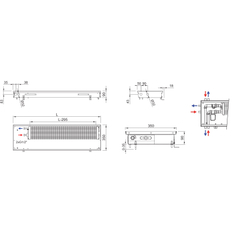 Konvektor podlahový s přirozenou konvekcí Isan Termo FRK 90 x 350 x 4500 mm, 1750 W, připojení vpravo, výměník ocelový, mřížka Natur příčná rolovací hliník