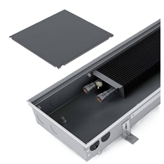 Konvektor podlahový s přirozenou konvekcí Isan Termo FRK 90 x 350 x 4600 mm, 1791 W, připojení vpravo, výměník ocelový, mřížka Natur příčná rolovací hliník